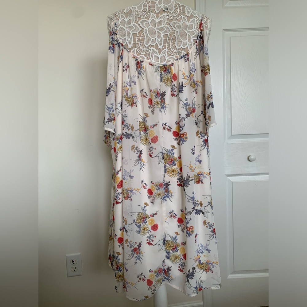 EUC Bailey Blue Sheer Spring Floral Cold Shoulder Dress & Necklace Plus Size 3X - Picture 7 of 11